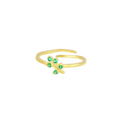 ANELLO RAMETTO DORATO ZIRCONI LIGHT GREEN ARGENTO 925°/°° REGOLABILE