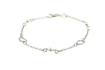 BRACCIALE CUORE E PERLINE IN ARGENTO 925°/°°