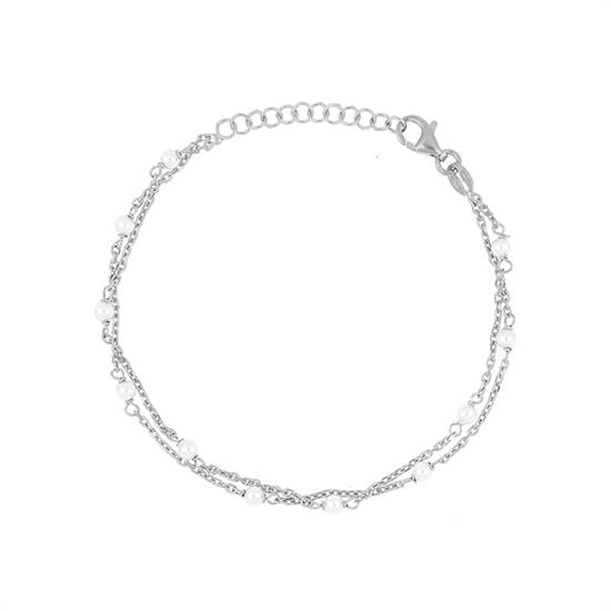 BRACCIALE CATENA E PERLINE IN ARGENTO 925°/°°