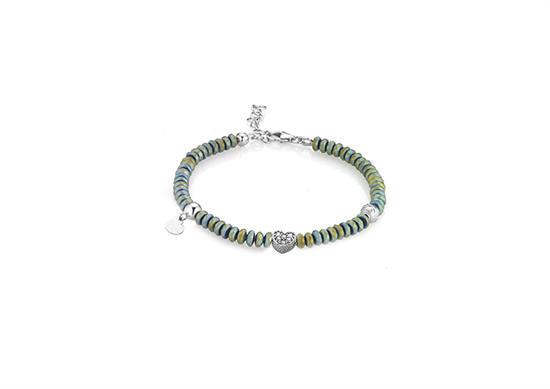 BRACCIALE CUORE EMATITE VERDE IN ARGENTO 925°/°°