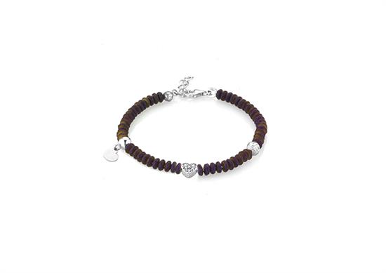 BRACCIALE CUORE EMATITE VIOLA IN ARGENTO 925°/°°