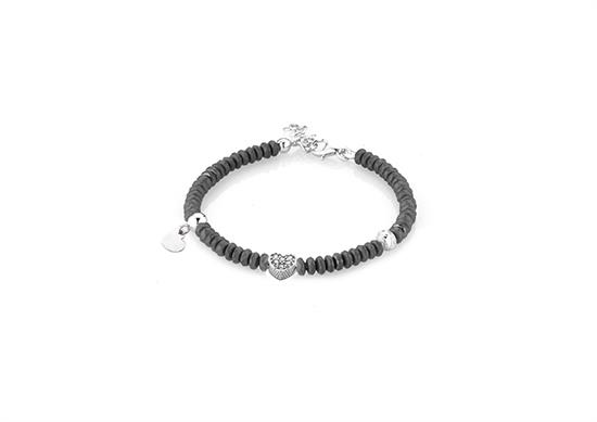 BRACCIALE CUORE EMATITE GRIGIA IN ARGENTO 925°/°°