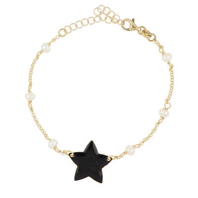 BRACCIALE PERLINE STELLA SMALTO GRANDE DORATO IN ARGENTO 925°/°°