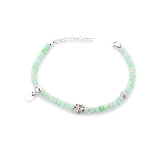 BRACCIALE CUORE AGATA VERDE CHIARO IN ARGENTO 925°/°°