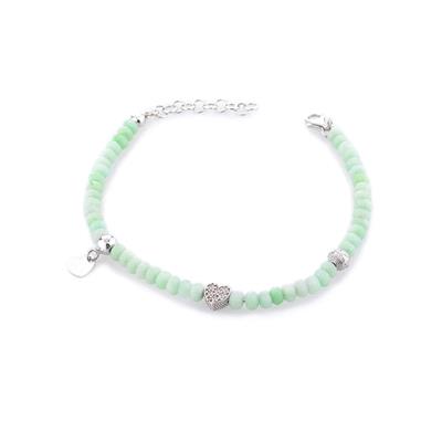 BRACCIALE CUORE AGATA VERDE CHIARO IN ARGENTO 925°/°°