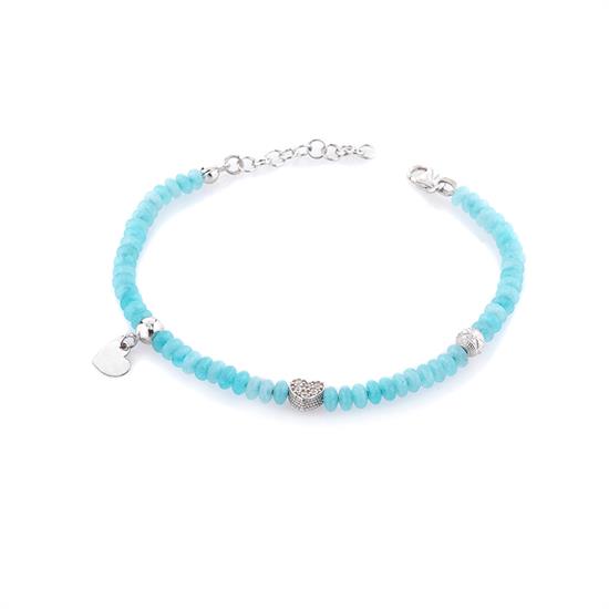 BRACCIALE CUORE AGATA AZZURRO IN ARGENTO 925°/°°