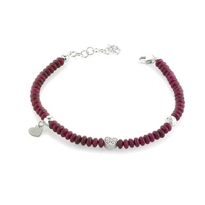 BRACCIALE CUORE AGATA BORDEAUX IN ARGENTO 925°/°°