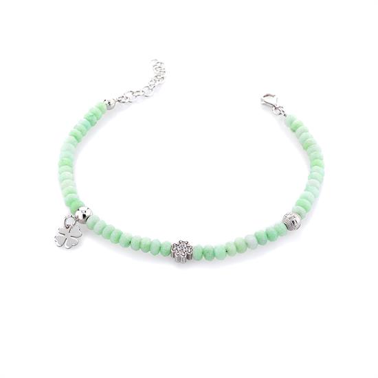 BRACCIALE QUADRIFOGLIO AGATA VERDE CHIARO IN ARGENTO 925°/°°