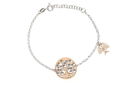 BRACCIALE ALBERO DELLA VITA CUORI GLITTER IN ARGENTO 925°/°°