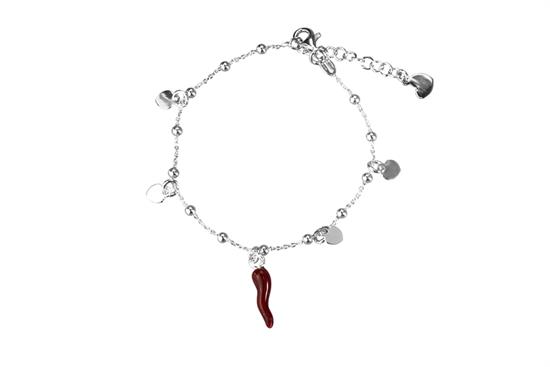 BRACCIALE CUORI PENDENTI ARGENTO 925°/°° E CORNO SMALTO