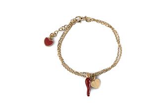 BRACCIALE CUORE CUORE ROSE' IN ARGENTO 925°/°° CORNO SMALTO