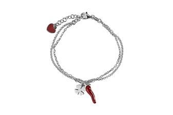 BRACCIALE QUADRIFOGLIO CUORE RODIO IN ARGENTO 925°/°° CORNO SMALTO