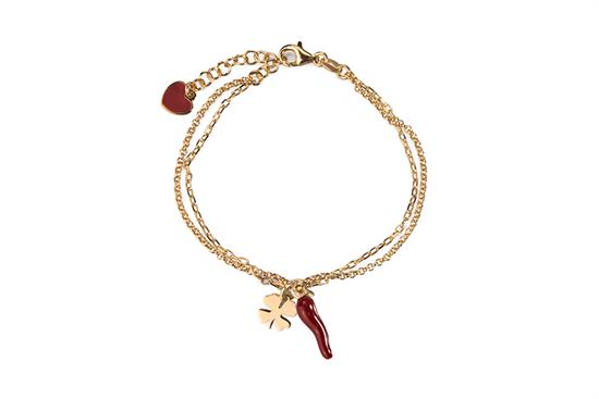 BRACCIALE QUADRIFOGLIO CUORE ROSE' IN ARGENTO 925°/°° CORNO SMALTO