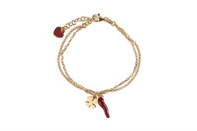 BRACCIALE QUADRIFOGLIO CUORE ROSE' IN ARGENTO 925°/°° CORNO SMALTO