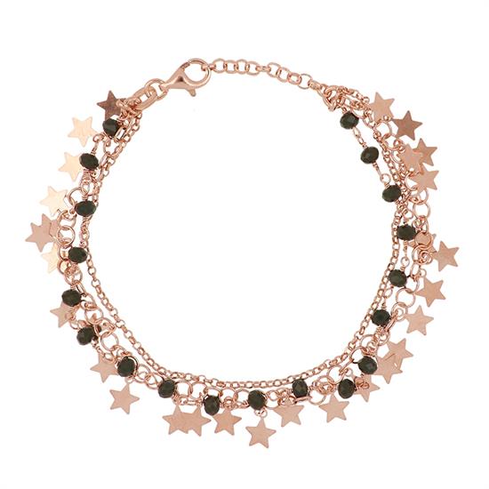 BRACCIALE TRE FILI ROSE' ROLLO STELLINE IN ARGENTO 925°/°° PIETRE