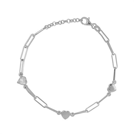 BRACCIALE ROLLO E MAGLIA OVALE CUORI E ZIRCONE IN ARGENTO 925°/°°