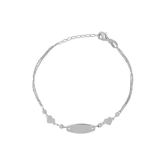 BRACCIALE BIMBO TARGHETTA E CUORE IN ARGENTO 925°/°°