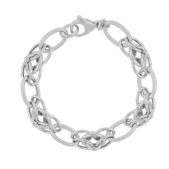 BRACCIALE MAGLIE OVALI INTRECCIATE E LAVORATA IN ARGENTO 925°/°°