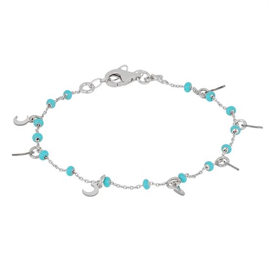 BRACCIALE RODIO MEZZA LUNA MICRO PENDENTI ARGENTO 925°/°° RONDELLE