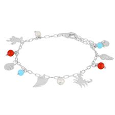 BRACCIALE SOG. MARINI PENDENTI CORALLO , TURCHESE ARGENTO 925°/°°