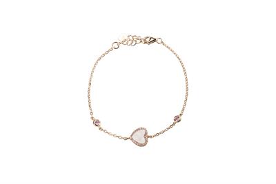 BRACCIALE MADREPERLA CUORE ZIRCONI ROSA IN ARGENTO 925°/°°