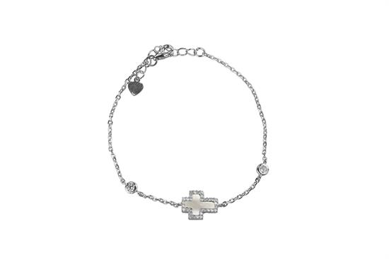 BRACCIALE MADREPERLA CROCE ZIRCONATO IN ARGENTO 925°/°°