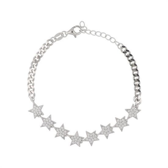 BRACCIALE GROUMETTE E STELLE SCALARI RODIO ARGENTO 925°/°° ZIRCONI