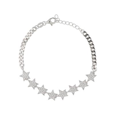 BRACCIALE GROUMETTE E STELLE SCALARI RODIO ARGENTO 925°/°° ZIRCONI