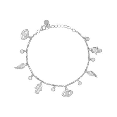 BRACCIALE OCCHIO PIUMA MANO RODIO ARGENTO 925°/°° ZIRCONI