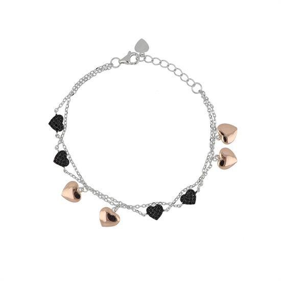 BRACCIALE RODIO CON CUORI PENDENTI ROSE' IN ARGENTO 925°/°° ZK