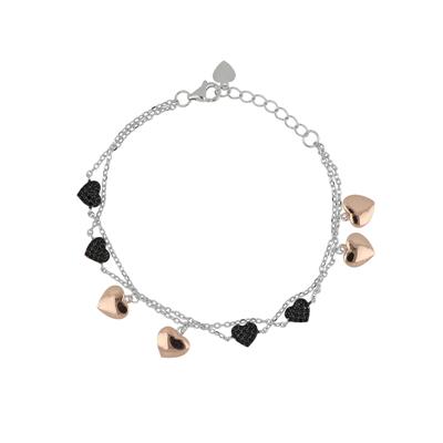 BRACCIALE RODIO CON CUORI PENDENTI ROSE' IN ARGENTO 925°/°° ZK