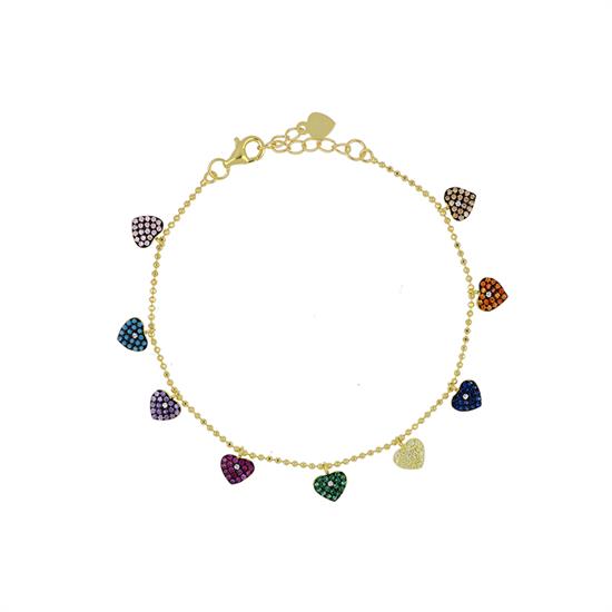 BRACCIALE PALLINO DIAM. GOLD CUORI PENDENTI ARGENTO 925°/°° ZK