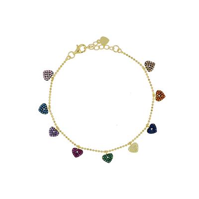 BRACCIALE PALLINO DIAM. GOLD CUORI PENDENTI ARGENTO 925°/°° ZK