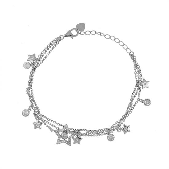 BRACCIALE DUE FILI STELLE E MULTI STELLE RODIO ARGENTO 925°/°° ZK