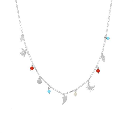 COLLANA SOG. MARINI PENDENTI CORALLO , TURCHESE ARGENTO 925°/°°