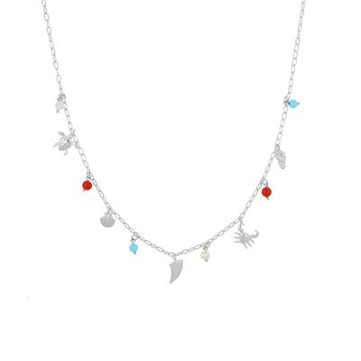 COLLANA SOG. MARINI PENDENTI CORALLO , TURCHESE ARGENTO 925°/°°