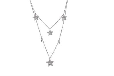 COLLANA DOPPIA CATENA RODIO STELLE IN ARGENTO 925°/°° ZIRCONI