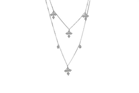 COLLANA DOPPIA CATENA RODIO CROCI IN ARGENTO 925°/°° ZIRCONI