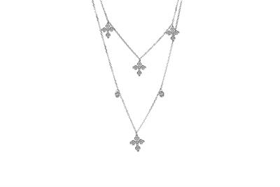 COLLANA DOPPIA CATENA RODIO CROCI IN ARGENTO 925°/°° ZIRCONI