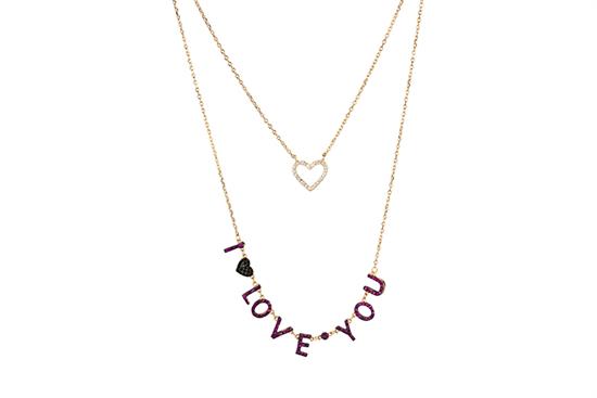 COLLANA DOPPIO GIRO ROSE' ILOVEYOU ARGENTO 925°/°° E ZIRCONI