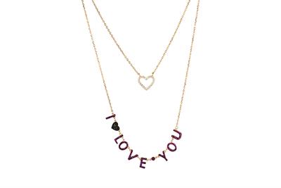 COLLANA DOPPIO GIRO ROSE' ILOVEYOU ARGENTO 925°/°° E ZIRCONI