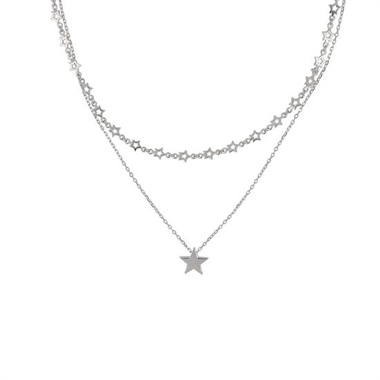 COLLANA DOPPIO FILO MULTI E MONO STELLA ENDENTE ZK ARGENTO 925°/°°