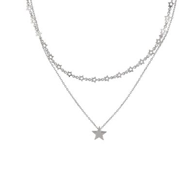 COLLANA DOPPIO FILO MULTI E MONO STELLA ENDENTE ZK ARGENTO 925°/°°