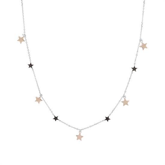 COLLANA RODIO CON STELLINE PENDENTI ROSE' IN ARGENTO 925°/°° ZK