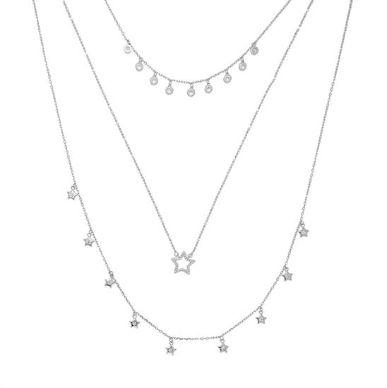 COLLANA TRE FILI STELLE E MULTI STELLE RODIO ARGENTO 925°/°° ZK