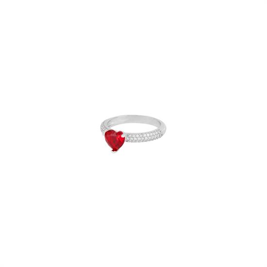 ANELLO CUORE ROSSO GAMBO ZIRCONATO IN ARGENTO 925°/°°