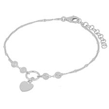 BRACCIALE DIAMANTATO CON TONDINO E CUORE PENDENTE IN ARGENTO 925°/°°