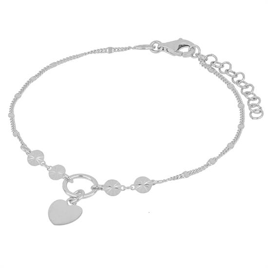 BRACCIALE DIAMANTATO CON TONDINO E CUORE PENDENTE IN ARGENTO 925°/°°