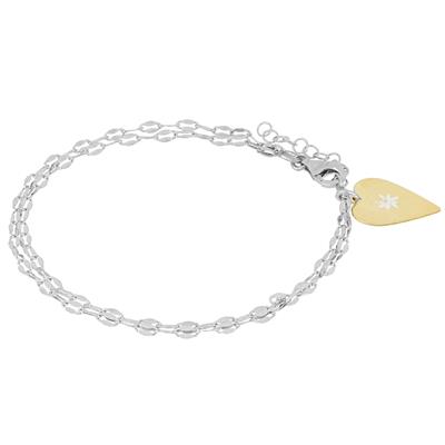 BRACCIALE DIAMANTATO CON CUORE LUNGO IN ARGENTO 925°/°°