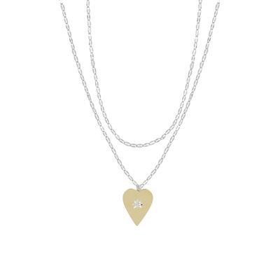 COLLANA DIAMANTATA CON CUORE LUNGO IN ARGENTO 925°/°°